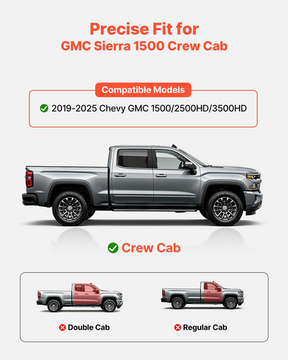 Vevor black carbon steel running boards for Chevy GMC 1500/2500HD/3500HD crew cab, non-slip surface, rustproof coating, 3-inch side steps
