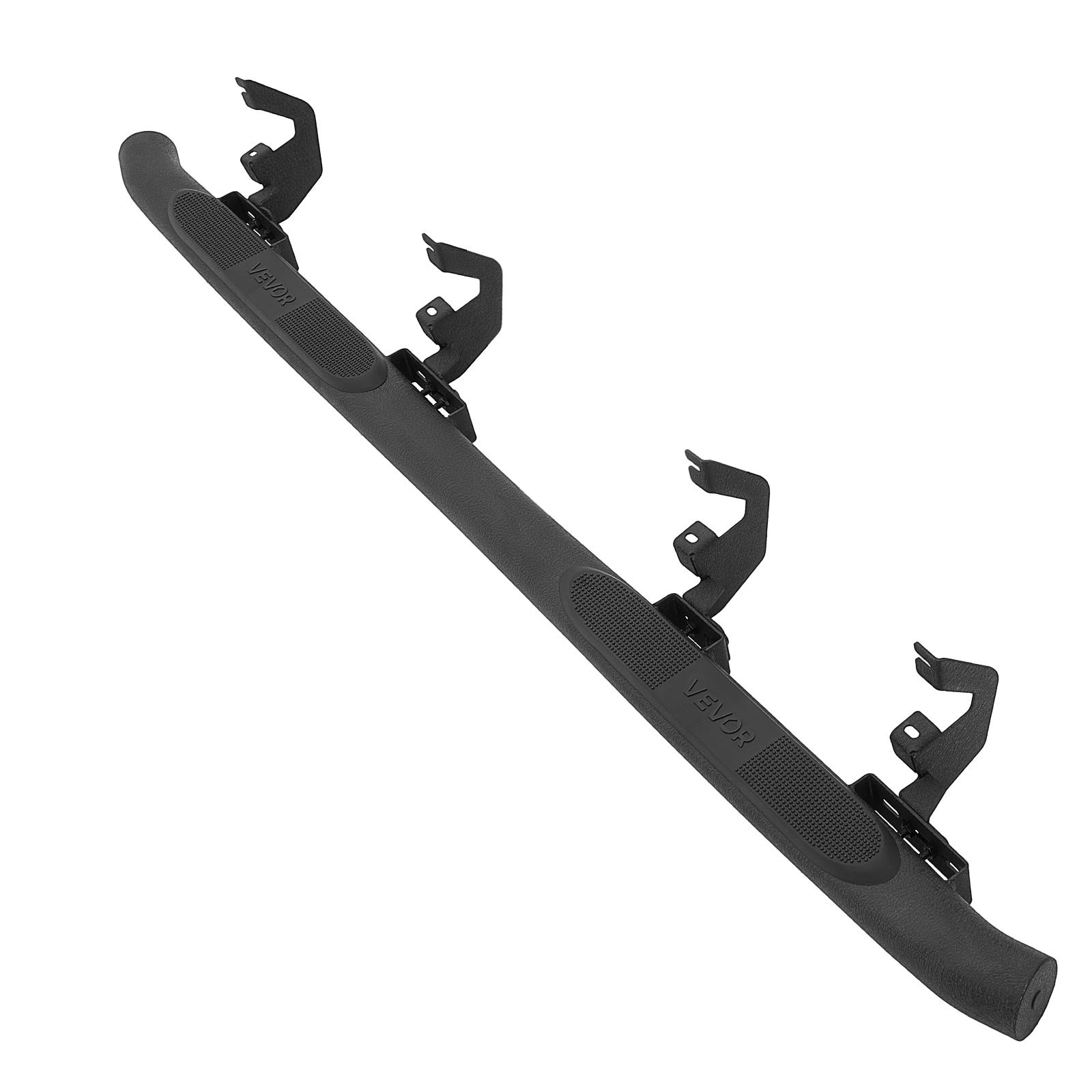 Black VEVOR running boards for Chevy GMC 1500/2500HD/3500HD crew cab trucks, non-slip, rustproof steel side steps, 3-inch wide.