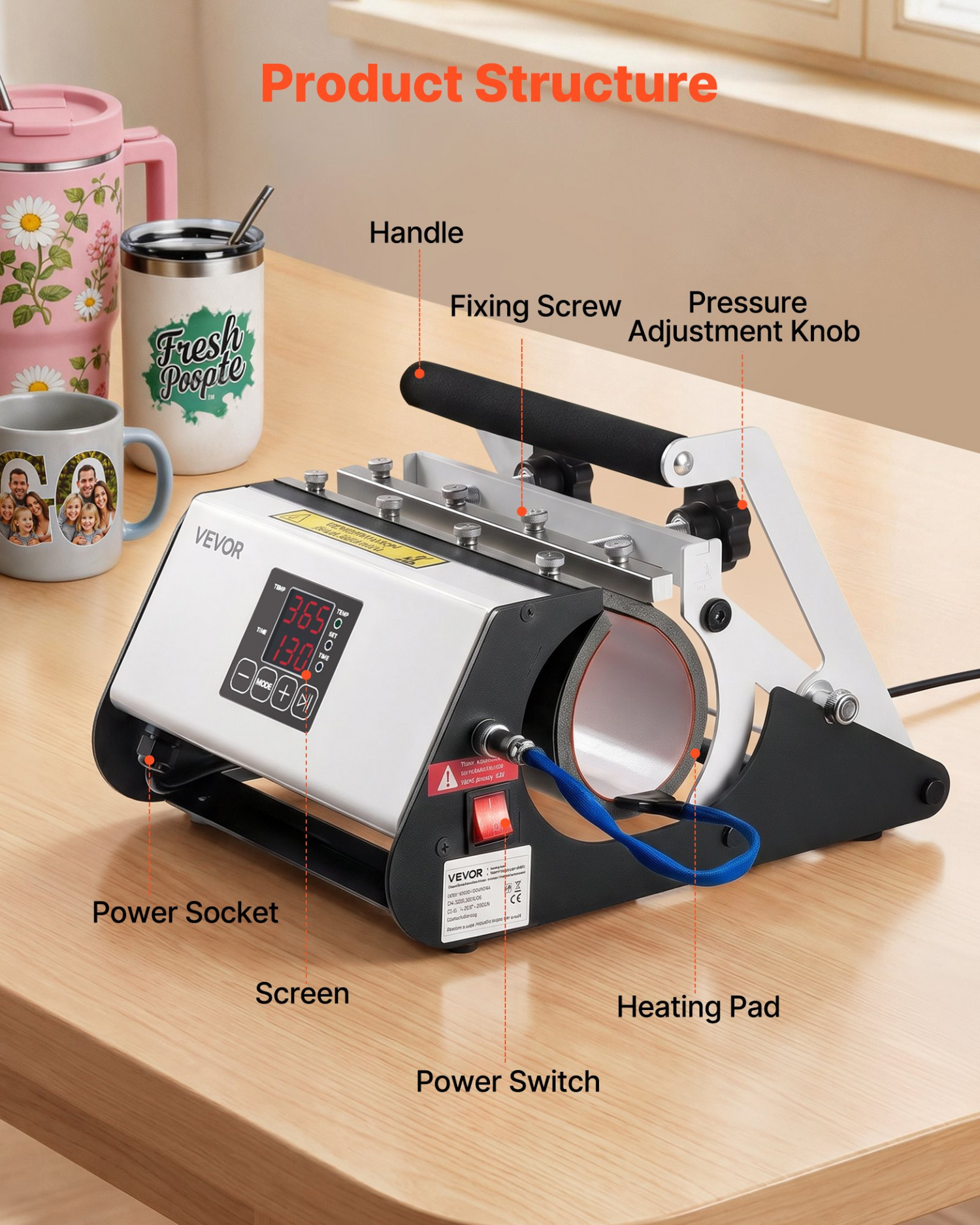 Start2Finish VEVOR tumbler heat press machine for 30 oz and 40 oz mugs, with gloves, tape, and easy temperature controls.