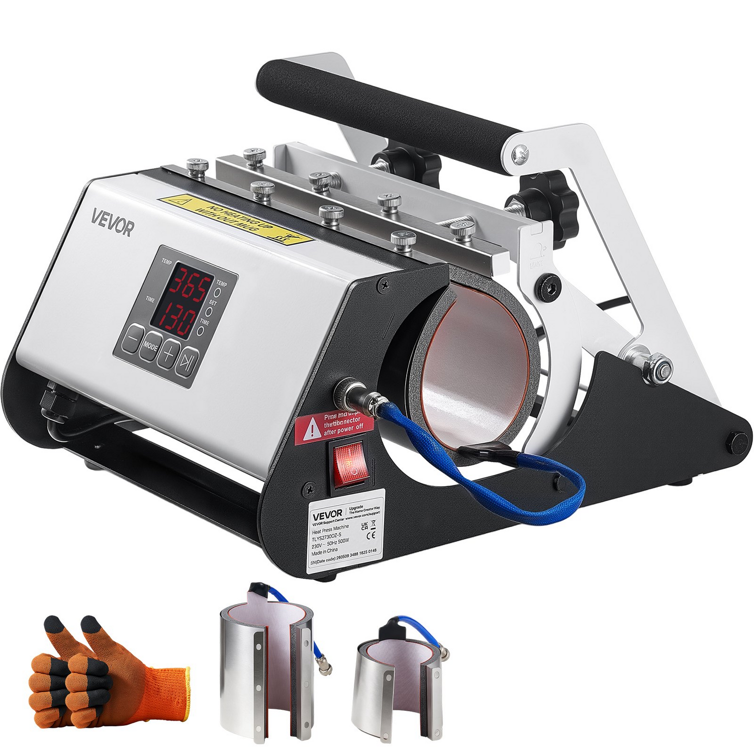 Start2Finish VEVOR tumbler heat press machine for 30 oz and 40 oz mugs with digital controls, gloves, tape, and quick heating.