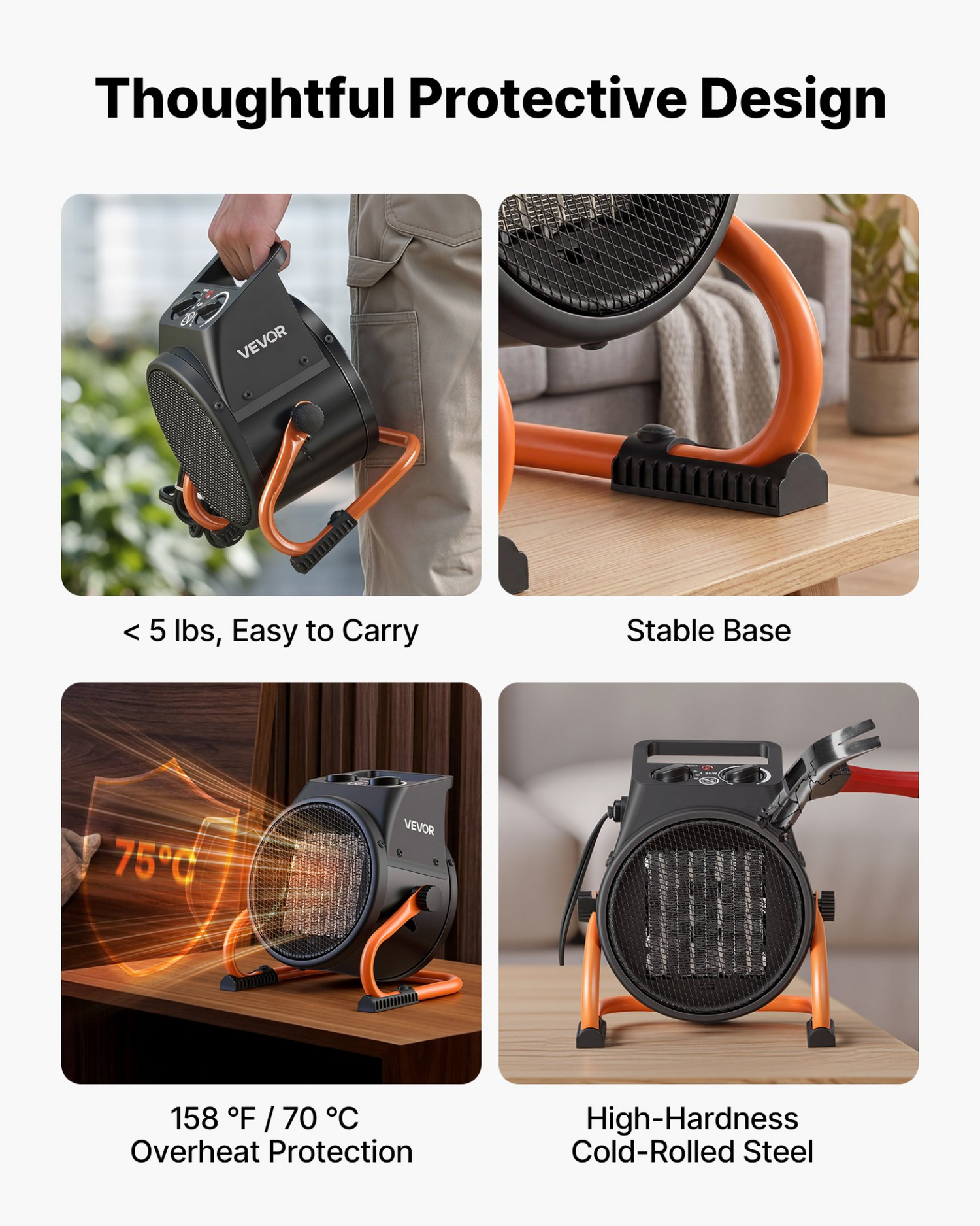 Start2Finish VEVOR 1500W greenhouse heater with thermostat, fan, adjustable angle, and overheat protection for grow tents and flower rooms.