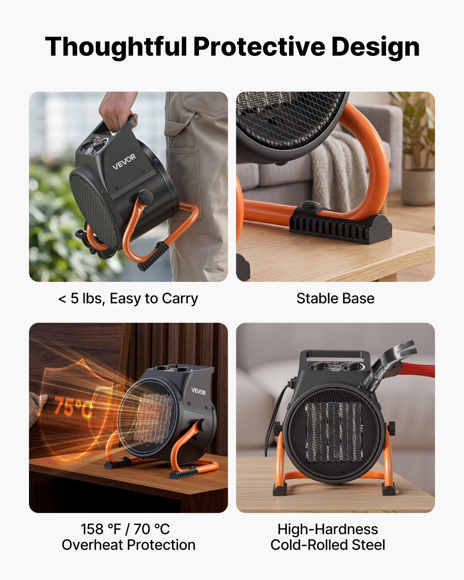 Start2Finish VEVOR 1500W greenhouse heater with thermostat, fan, adjustable angle, and overheat protection for grow tents and flower rooms.