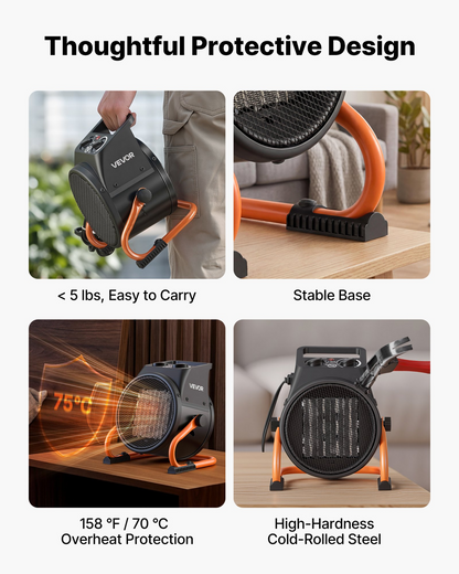 Start2Finish VEVOR 1500W greenhouse heater with thermostat, fan, adjustable angle, and overheat protection for grow tents and flower rooms.