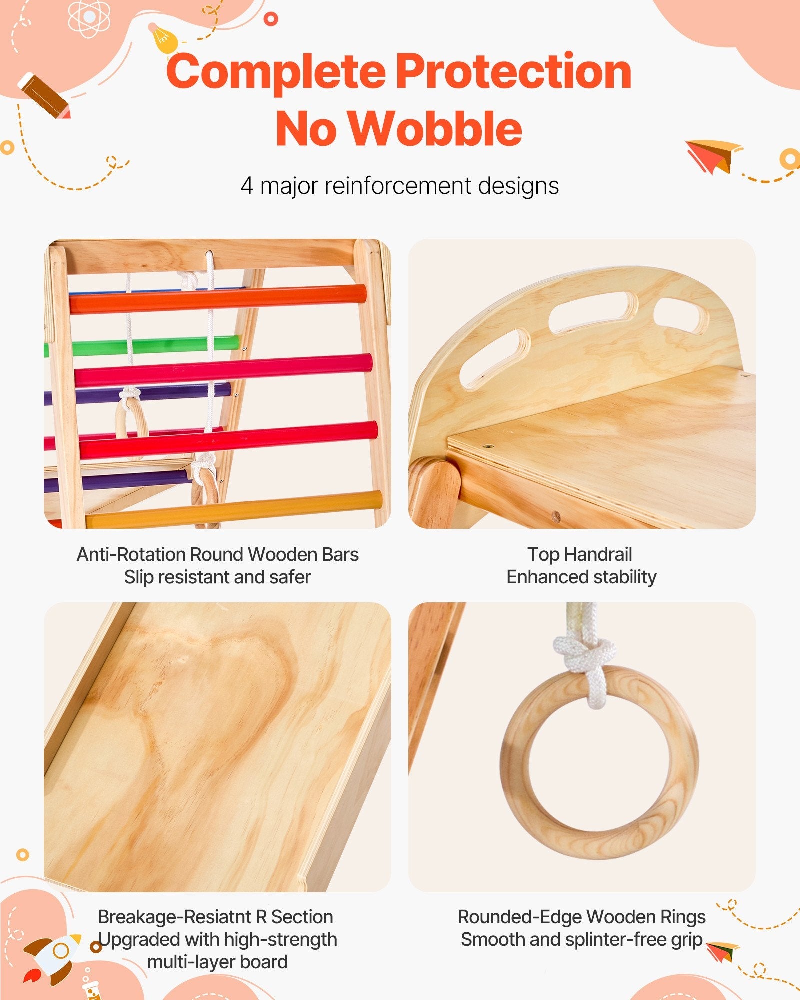 Indoor Playground Jungle Gym, 4-in-1 Wooden Indoor Playground Playset