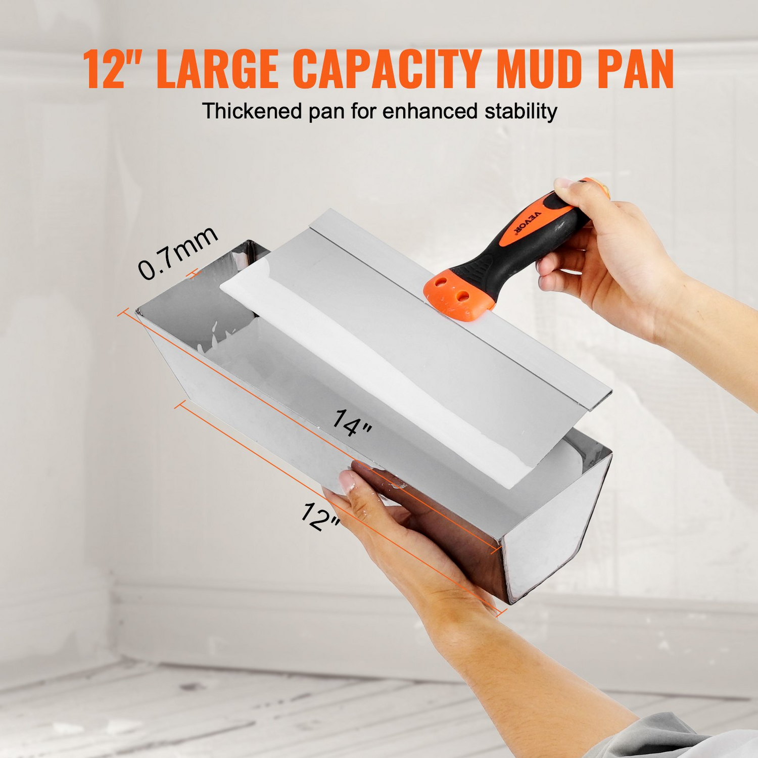 Start2Finish VEVOR drywall knife set with stainless steel taping, putty knives, scraper, and mud pan for drywall finishing.