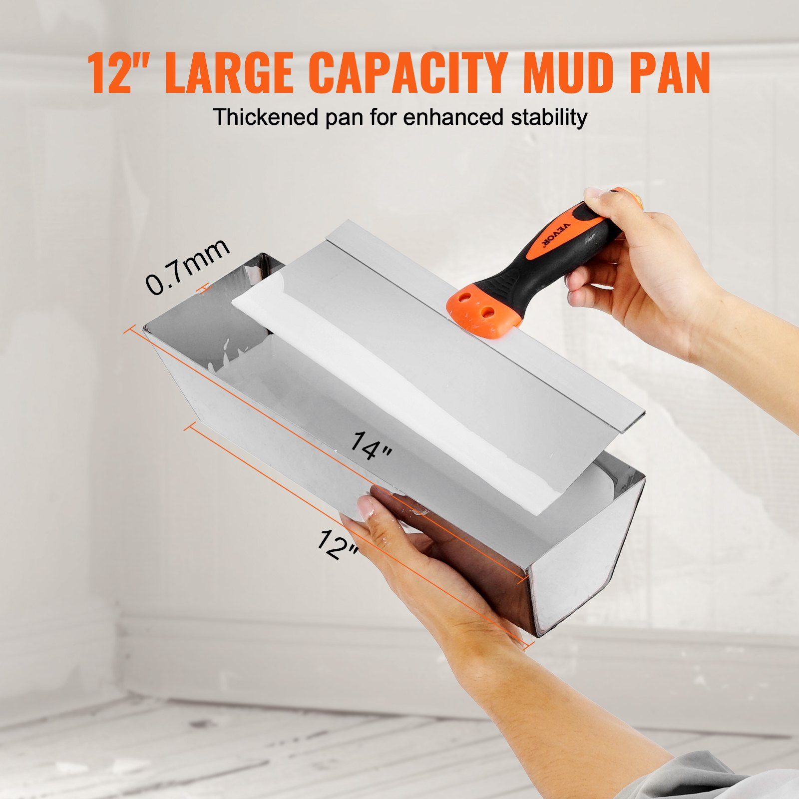 Start2Finish VEVOR drywall knife set with stainless steel taping, putty knives, scraper, and mud pan for drywall finishing.