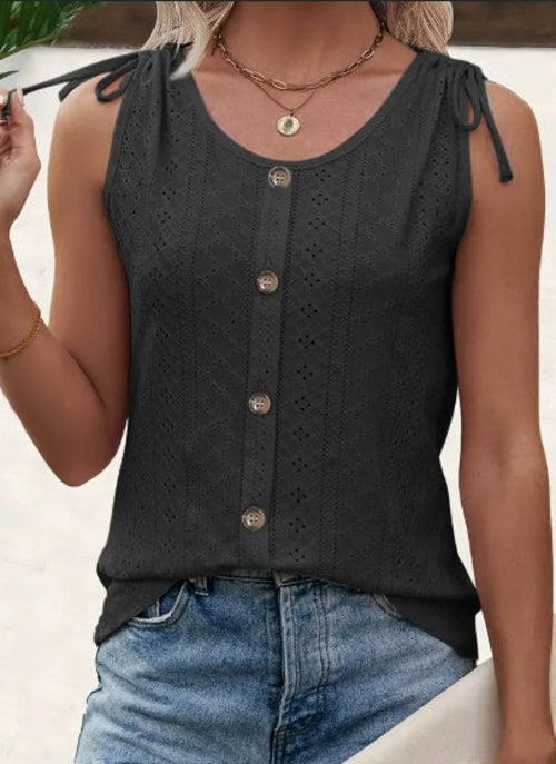 Eyelet Button Front Tank Top, Casual Sleeveless Tank Top For Summer,