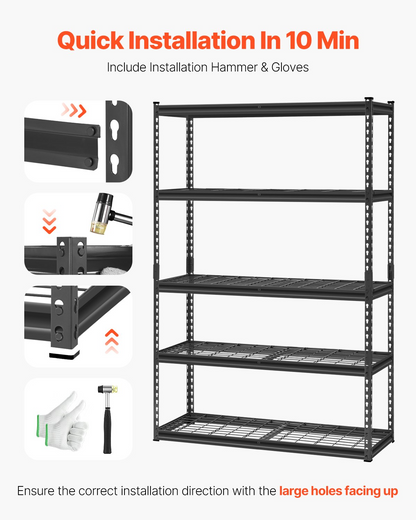 Start2Finish VEVOR 5-tier heavy-duty metal garage shelving unit with black finish, 48" W x 72" H, adjustable industrial storage shelf