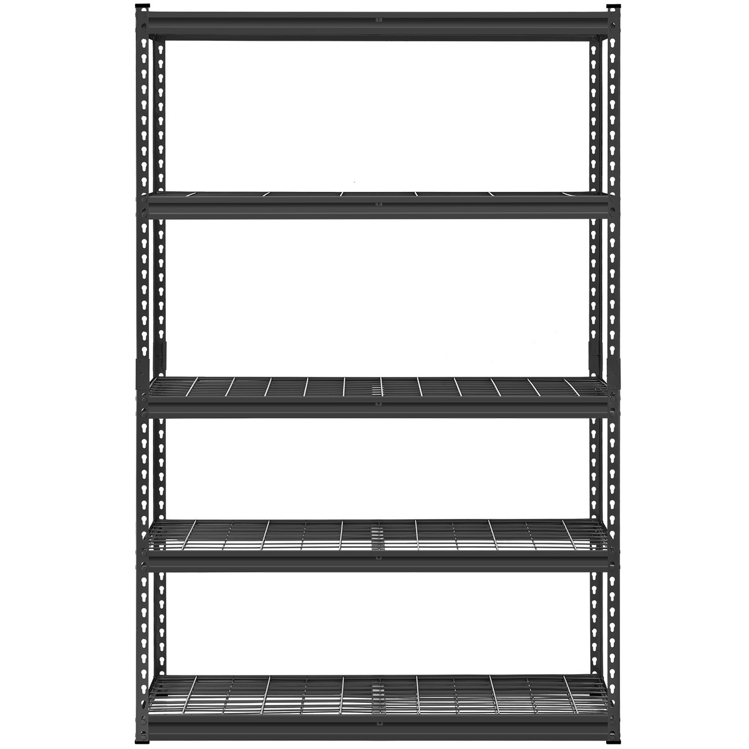 Start2Finish VEVOR heavy-duty garage storage shelves, 5-tier black metal shelving unit, adjustable for industrial, kitchen, or warehouse use.