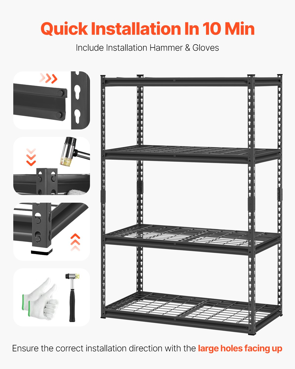 Start2Finish VEVOR heavy-duty metal garage shelving unit with four adjustable black tiers, 20" D x 40" W x 60" H for storage.