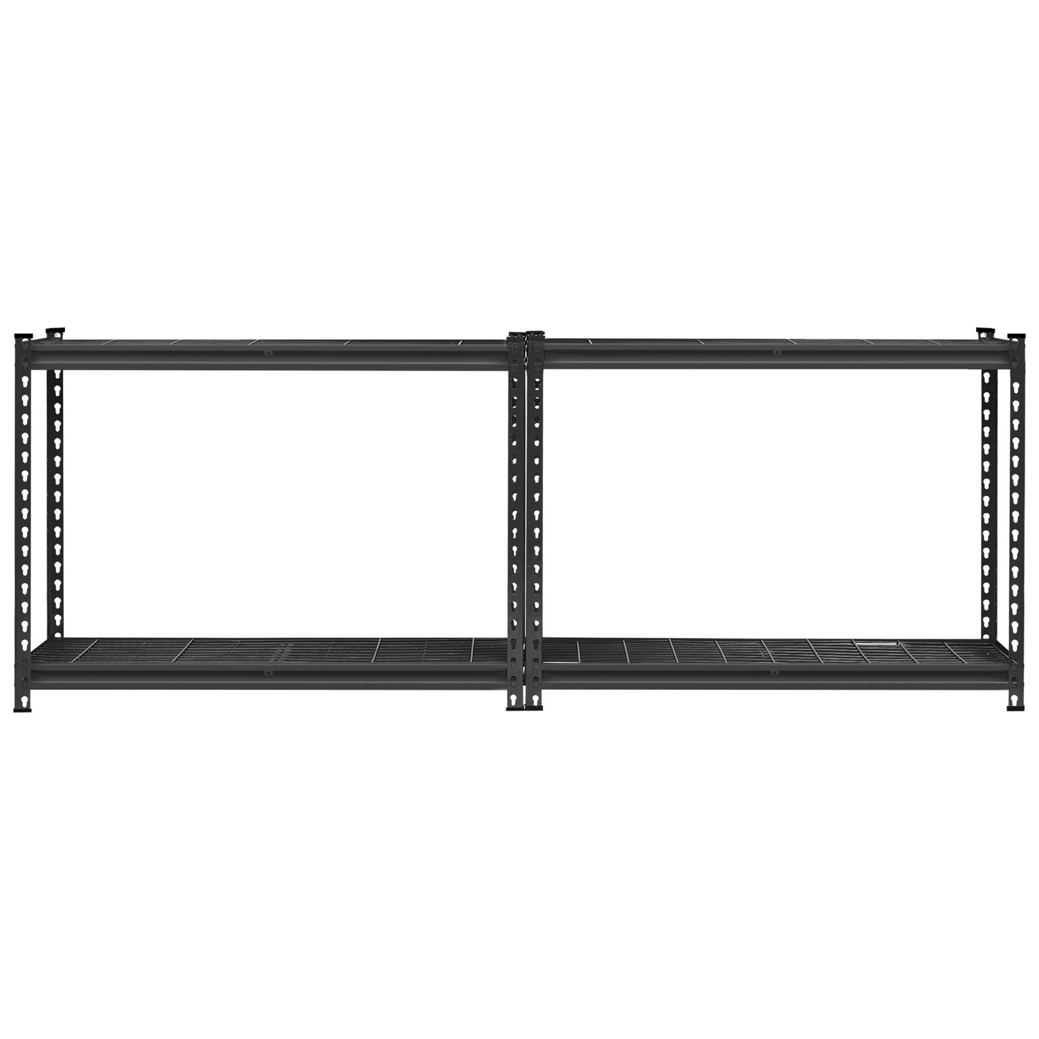 Start2Finish VEVOR 4-tier heavy-duty garage storage shelves with adjustable metal shelving, black, for industrial, kitchen, or warehouse use.