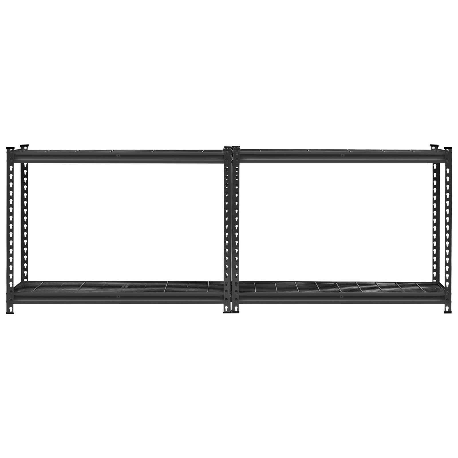 Start2Finish VEVOR 4-tier heavy-duty garage storage shelves with adjustable metal shelving, black, for industrial, kitchen, or warehouse use.