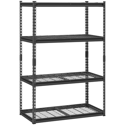 Start2Finish VEVOR 4-tier heavy duty garage shelving unit with black metal shelves, 20" D x 40" W x 60" H, adjustable for industrial storage