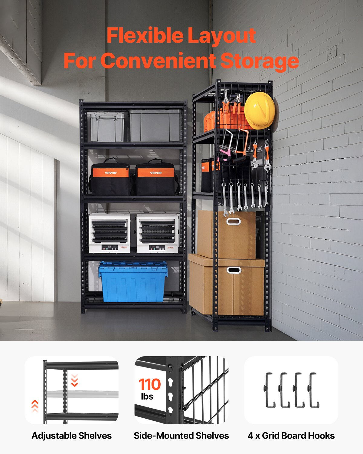 Start2Finish VEVOR 5-tier heavy-duty garage shelving unit with black metal finish, adjustable industrial storage shelves for warehouse or basement