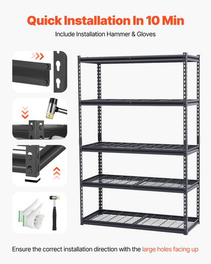 Start2Finish VEVOR heavy-duty 5-tier garage shelving unit with adjustable black metal shelves for storage in kitchen, warehouse, or basement