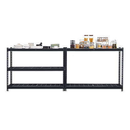 Heavy-duty black VEVOR 5-tier storage shelf with adjustable metal shelves, ideal for garage, warehouse, or basement organization.