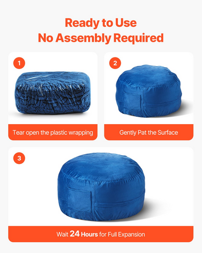 Start2Finish blue 3-foot round bean bag chair with removable washable cover, filled with memory foam and soft Dutch velvet fabric.
