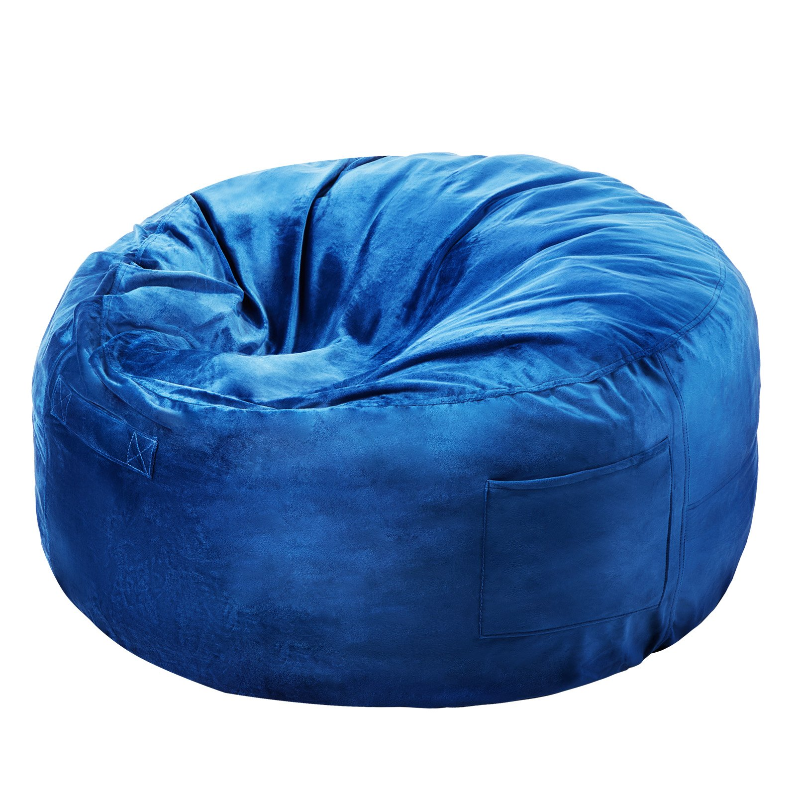 Blue VEVOR 3-foot round bean bag chair with removable washable cover, filled with soft memory foam, ideal for bedroom or playroom.