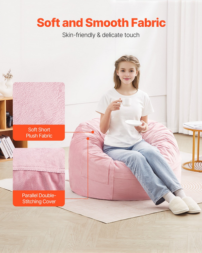 Start2Finish pink 3-foot round bean bag chair with removable washable cover, filled with memory foam, in soft Dutch velvet.
