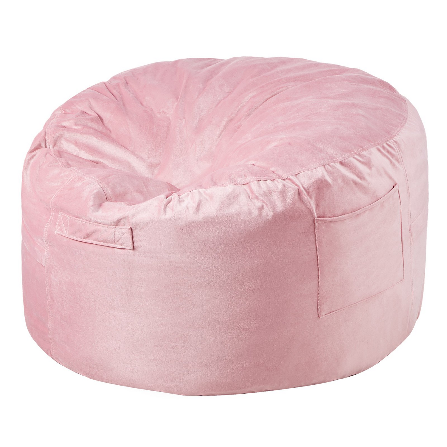 Pink VEVOR 3-foot round bean bag chair with removable washable cover, filled with 25D memory foam and soft Dutch velvet upholstery.