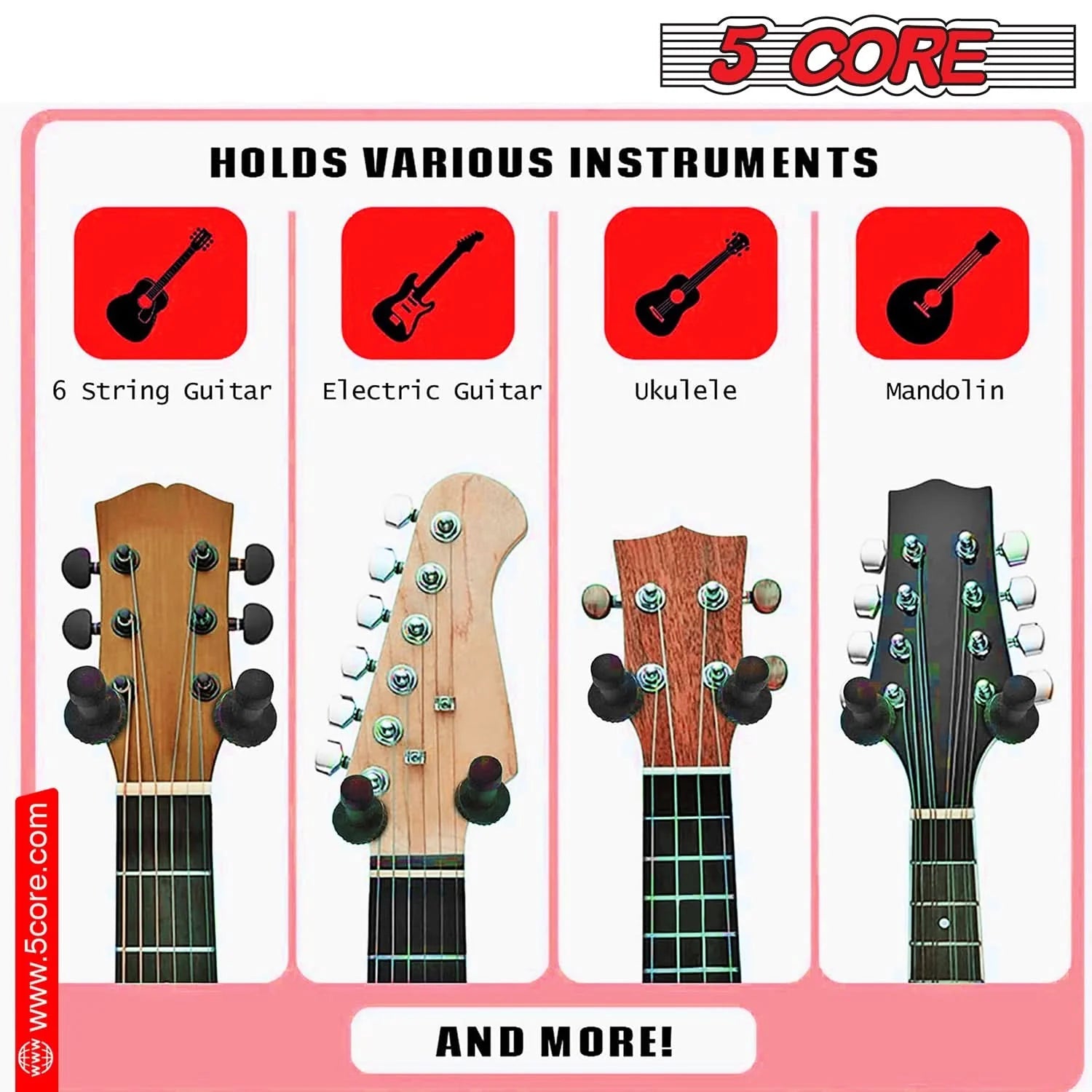 5Core Guitar Wall Mount Hanger 2Pack U-Shaped Wood Guitar Wall Hook