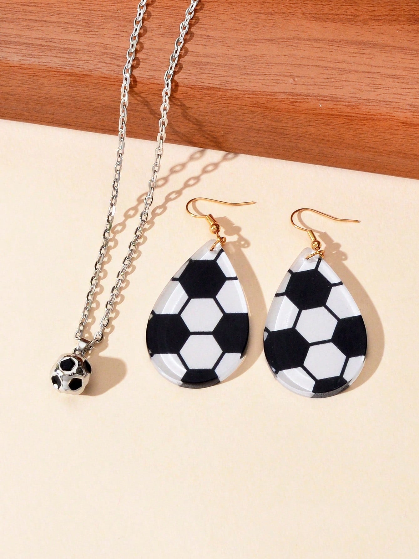 Sporty Soccer Pendant Necklace & Earrings Set - Kick up Your Style