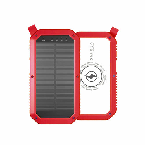 Salmon Lucky Sun Chaser Mini solar-powered wireless phone charger with 10,000mAh capacity, compact tech accessory for portable charging.