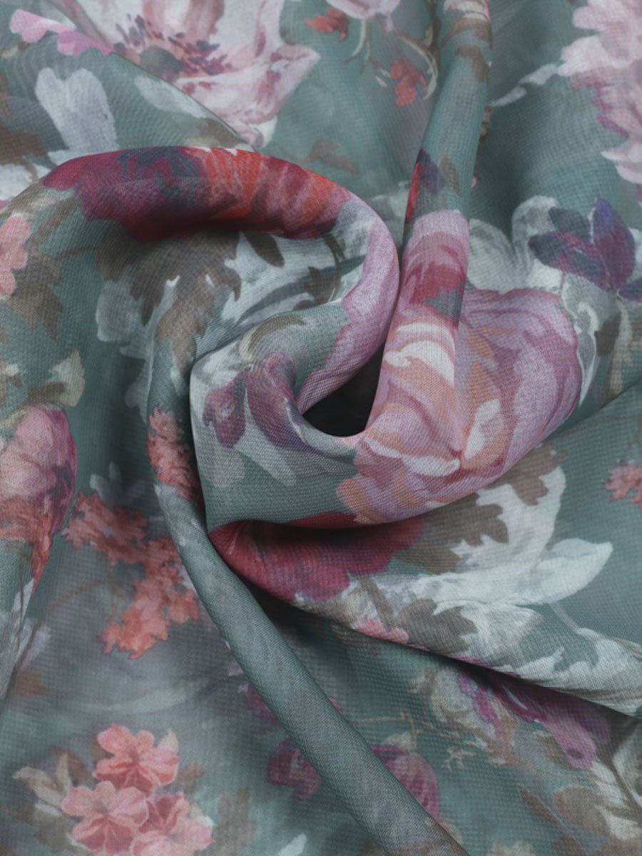 Elegant floral print long dress women two piece