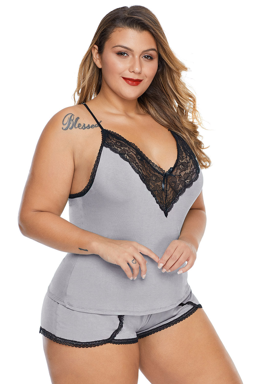 Gray Plus Size Pajamas Cami Shorts Set