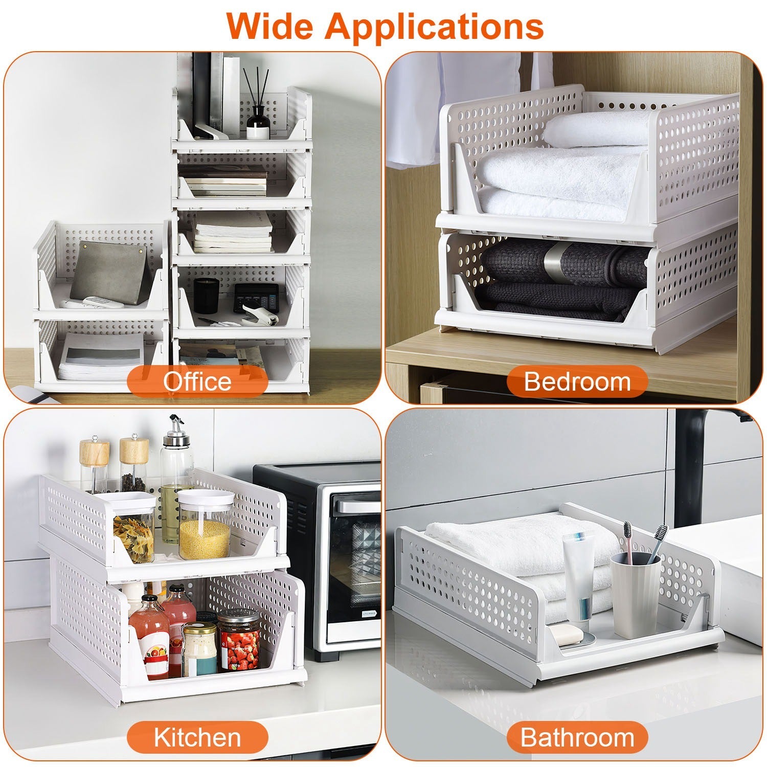 4 Packs Plastic Storage Box With Slide Rail Stackable  For Living Room