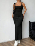 Cutout Square Neck Wide Strap Knit Dress