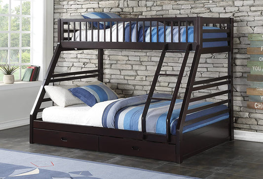 XL Twin Over Queen Bunk Bed With Drawers Espresso Finish