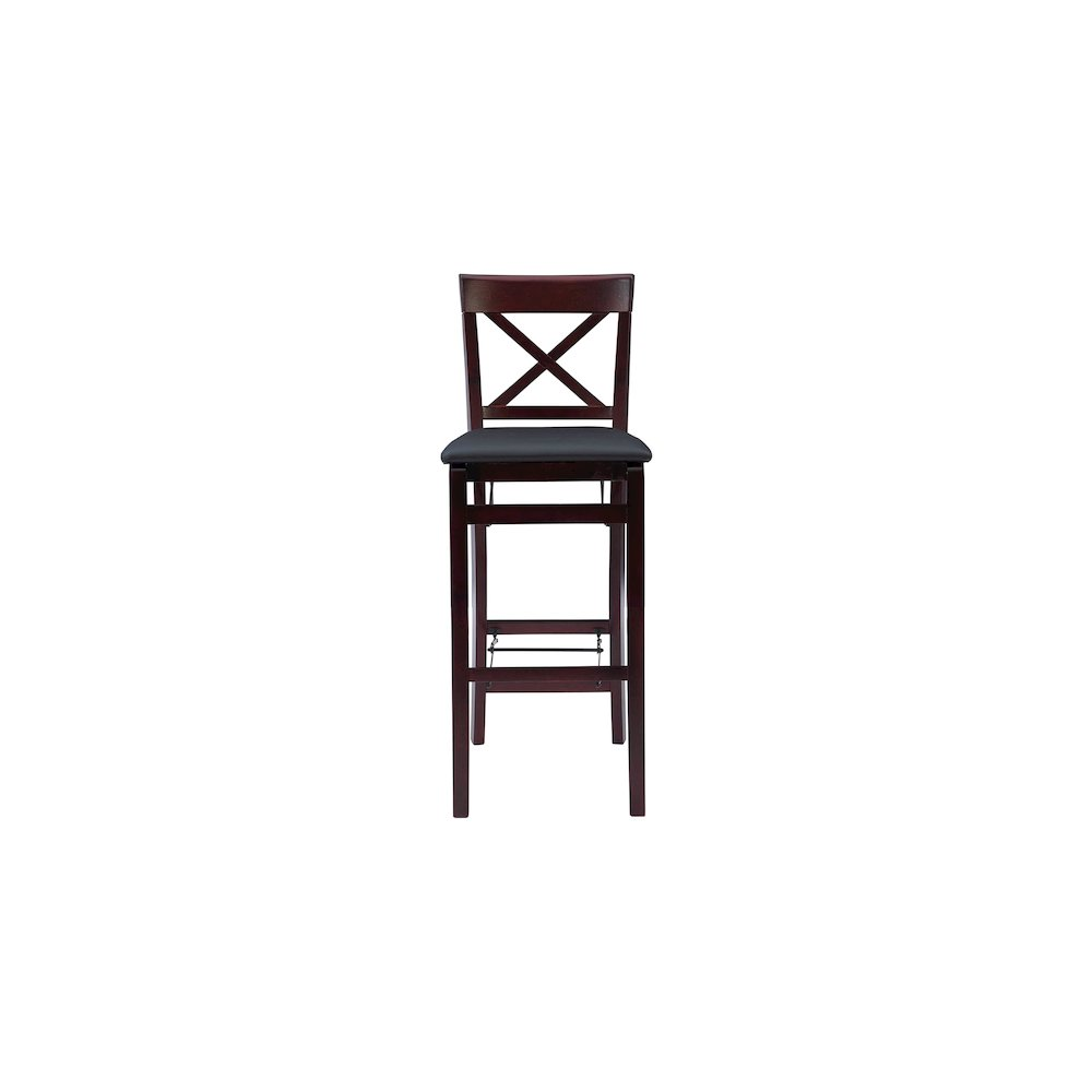 Start2Finish Triena 30-inch back folding bar stool with X-style frame and cushioned seat, shown in a side view.