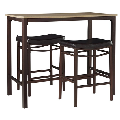 Start2Finish Betty three-piece pub set with table and two stools, featuring a modern design and wooden finish.
