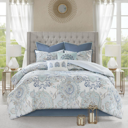 Start2Finish 8-piece cotton floral printed reversible comforter set with colorful floral patterns on both sides.