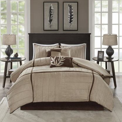 Start2Finish 7-piece comforter set with matching pillow shams, featuring a stylish, cozy bedding design for a complete bedroom look.