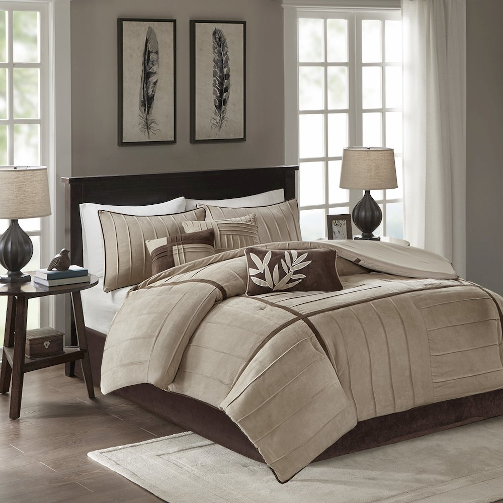 Start2Finish 7-piece comforter set with coordinated pillow shams and decorative accents, featuring a soft, stylish bedding design.
