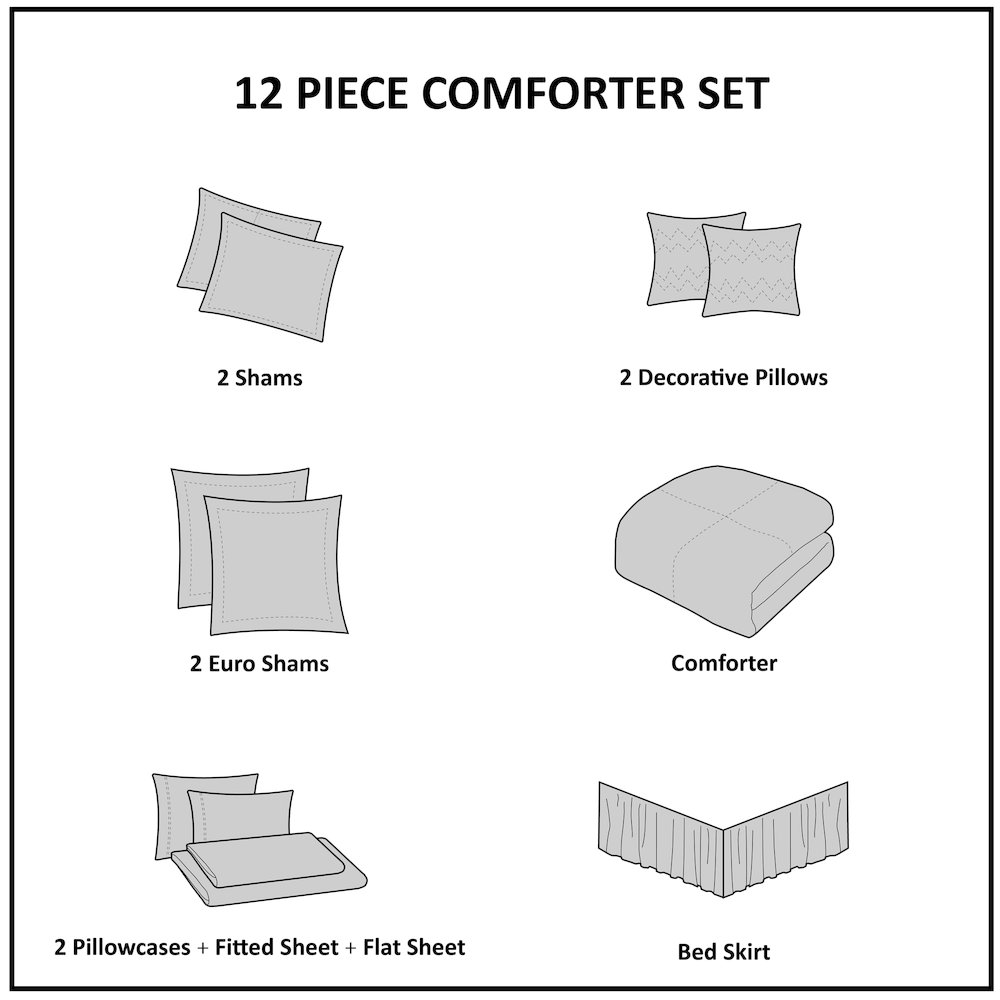 Start2Finish 12-piece comforter set with matching cotton bed sheets, featuring a cozy, stylish bedding ensemble.