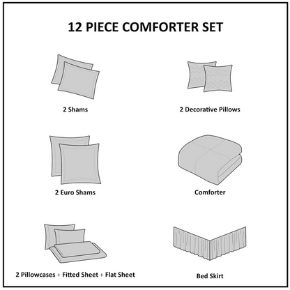 Start2Finish 12-piece comforter set with matching cotton bed sheets, featuring a cozy, stylish bedding ensemble.