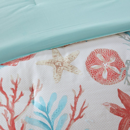 Start2Finish 7-piece cotton sateen comforter set with matching pillow shams and decorative throw pillows on a neatly made bed.