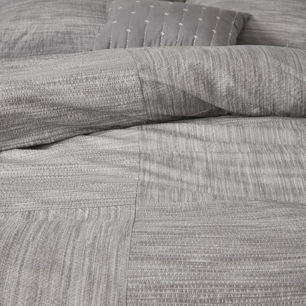 Walter 7-piece printed seersucker comforter set in grey from Start2Finish, featuring a textured seersucker fabric and matching pillow shams.