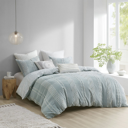 Start2Finish 3-piece cotton jacquard duvet cover set with intricate woven pattern and matching pillow shams in a soft, elegant design.