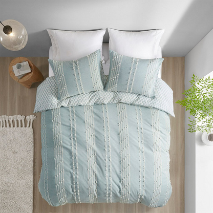 Start2Finish 3-piece cotton jacquard duvet cover set with intricate woven pattern on a soft, luxurious bedding ensemble.