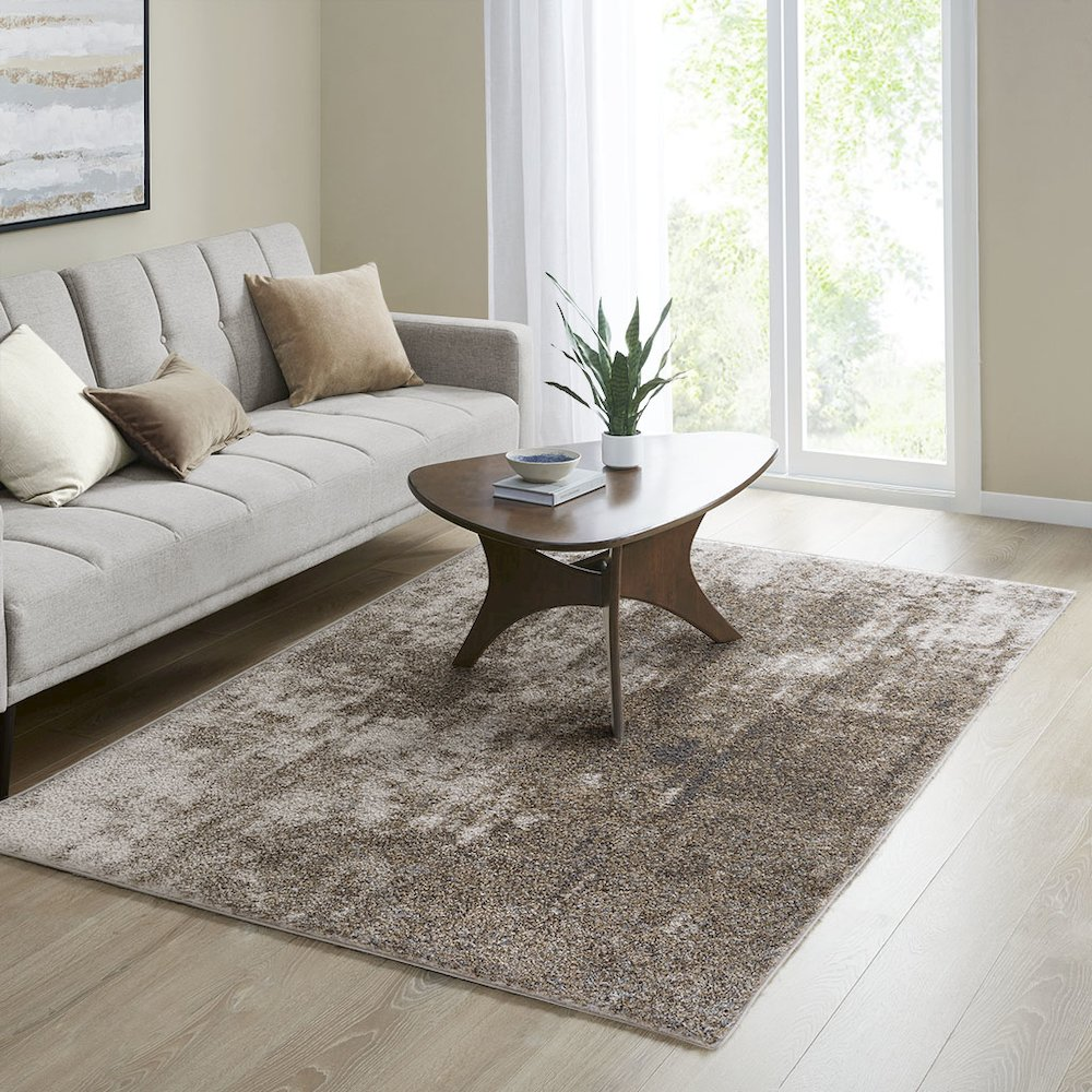 Start2Finish Cozy Shag Abstract Area Rug with soft, plush texture and modern design in neutral tones, ideal for living room decor.