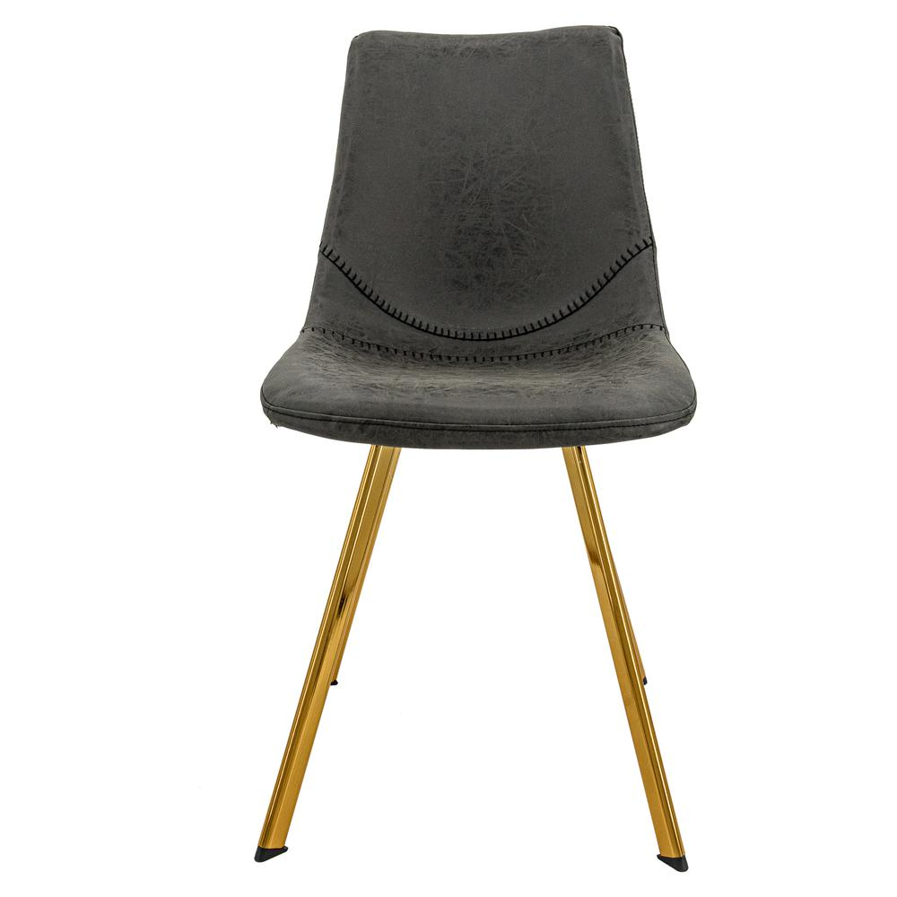 Set of two Markley modern leather dining chairs with gold metal legs, featuring sleek black upholstery and contemporary design.