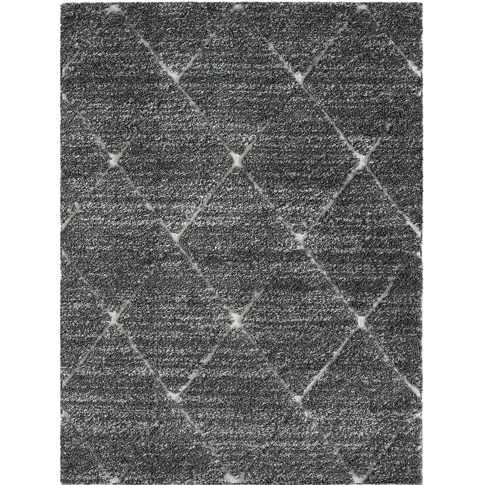 Start2Finish Talas Trellis Area Rug in grey and cream with geometric trellis pattern on plush fabric.