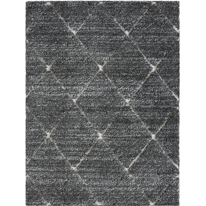 Start2Finish Talas Trellis Area Rug in grey and cream with geometric trellis pattern on plush fabric.