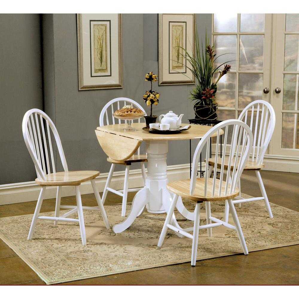 Allison 5-piece round drop leaf dining table set in white with matching chairs, by Start2Finish, showing the table and seating arrangement.
