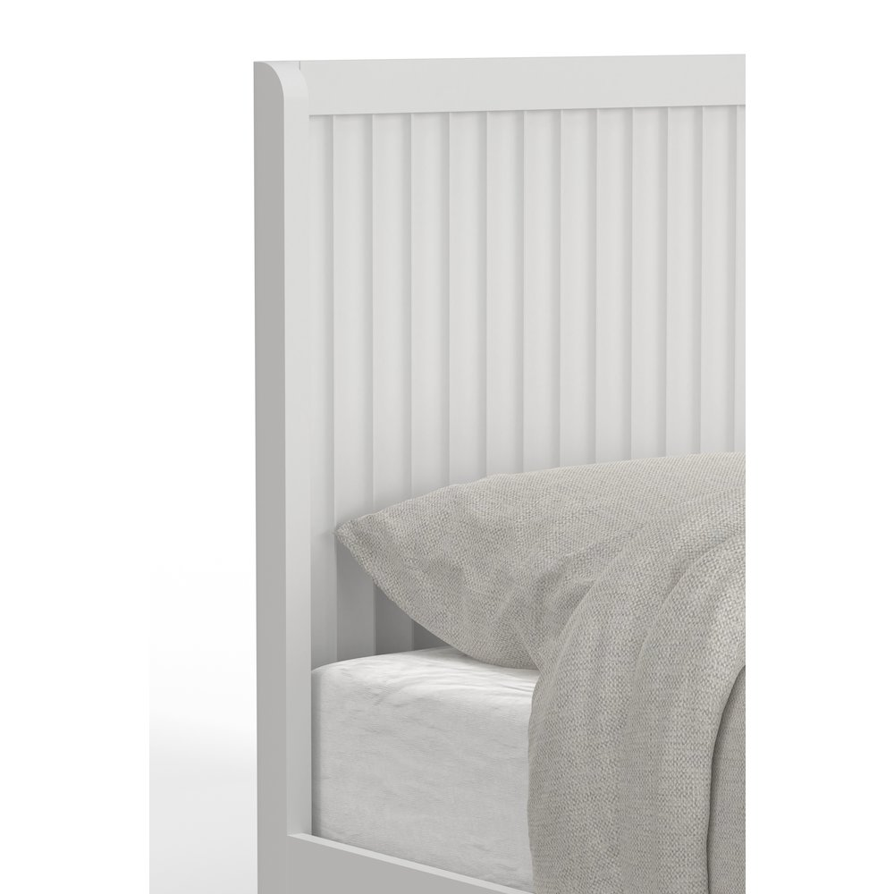 Start2Finish Stapleton Queen Panel Bed in white with classic headboard and clean lines, showcasing the elegant bedroom furniture.
