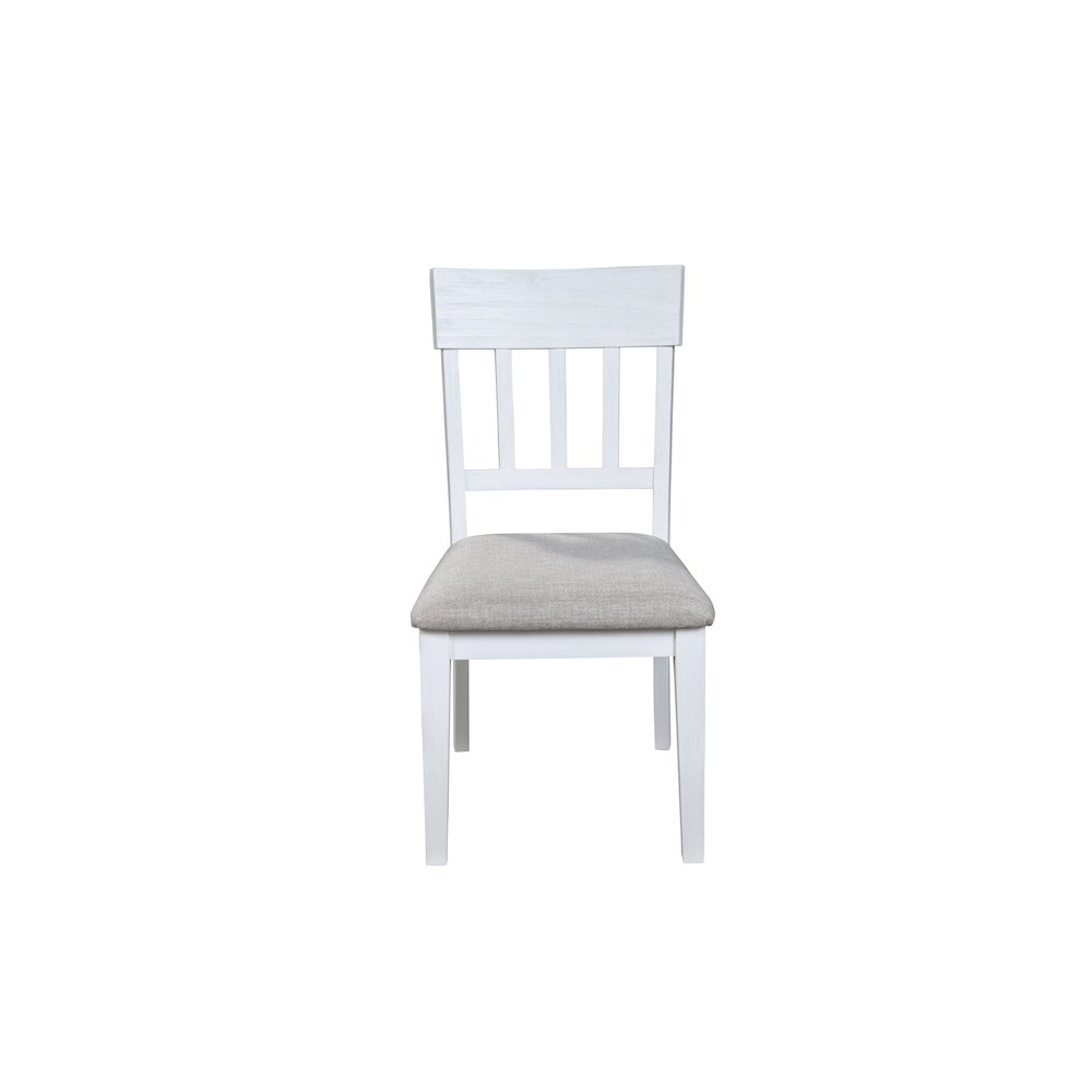 Set of two white Donham side chairs by Start2Finish featuring modern design and smooth wooden legs.